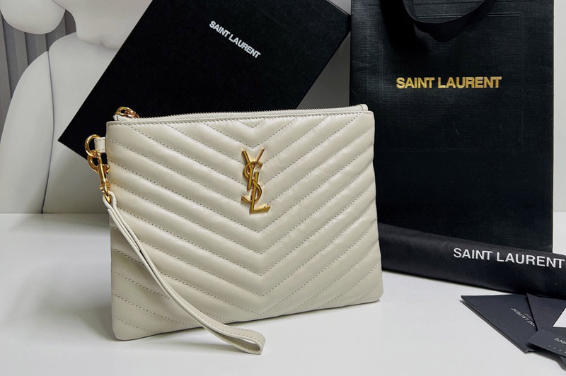 Saint Laurent 379039 YSL Monogram A5 Pouch Bags In White Matelasse Leather