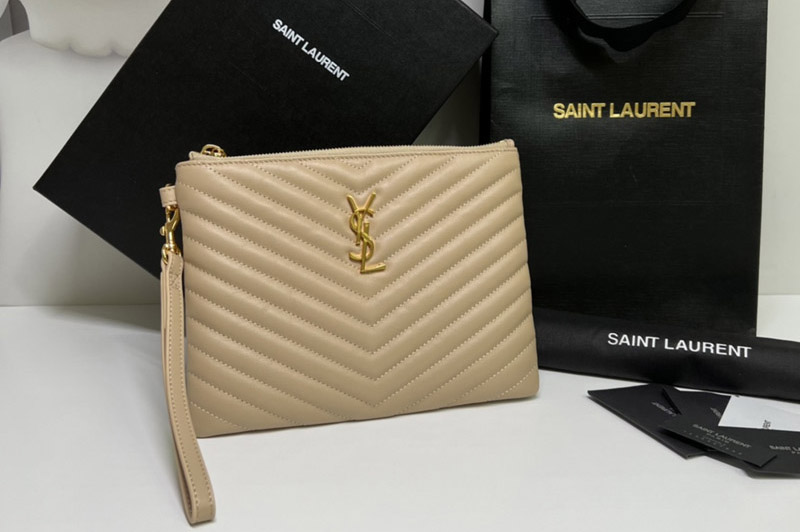 Saint Laurent 379039 YSL Monogram A5 Pouch Bags In Beige Matelasse Leather