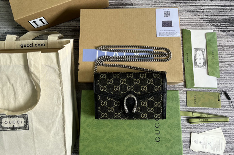 Gucci ‎401231 Dionysus GG mini chain bag in Black and ivory GG denim jacquard