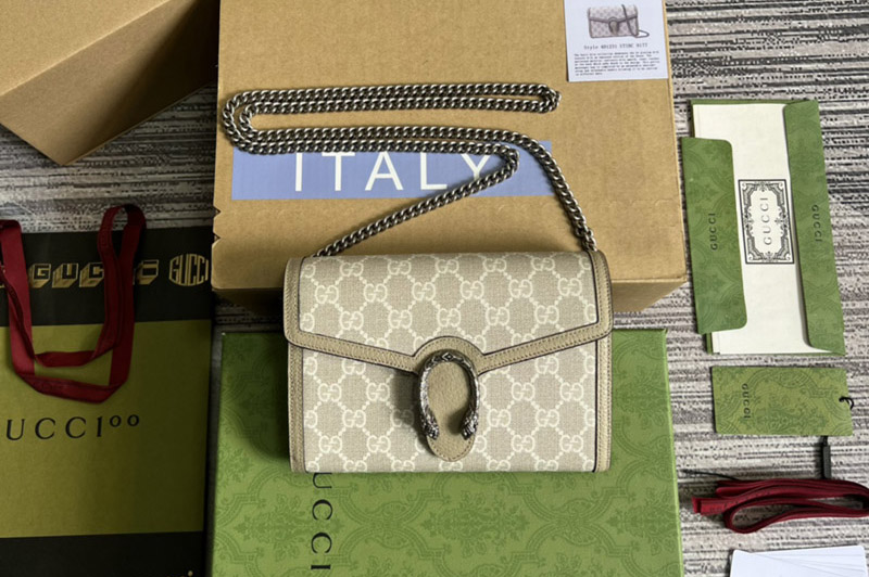 Gucci 401231 Dionysus chain wallet in Beige and white GG Supreme canvas