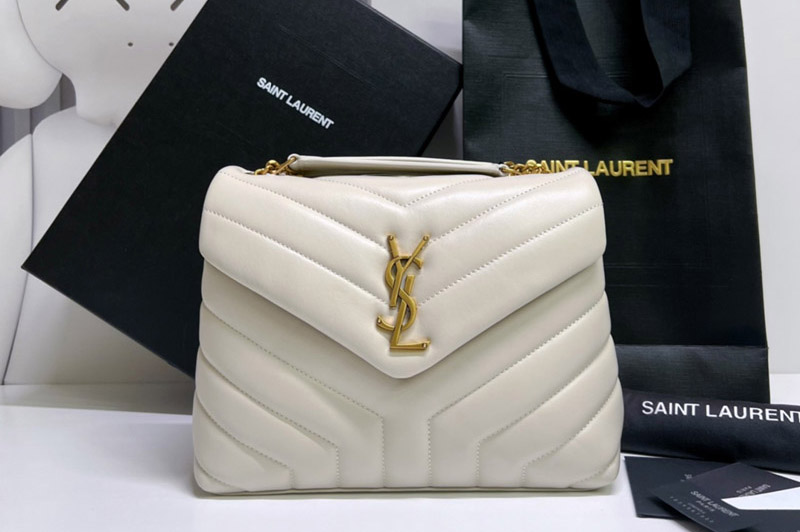 Saint Laurent 494699 YSL LOULOU SMALL BAG IN White Y-QUILTED LEATHER With Gold YSL