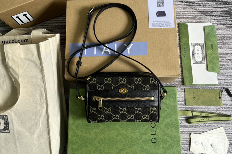 Gucci ‎517350 Ophidia mini GG bag in Black and ivory GG denim jacquard