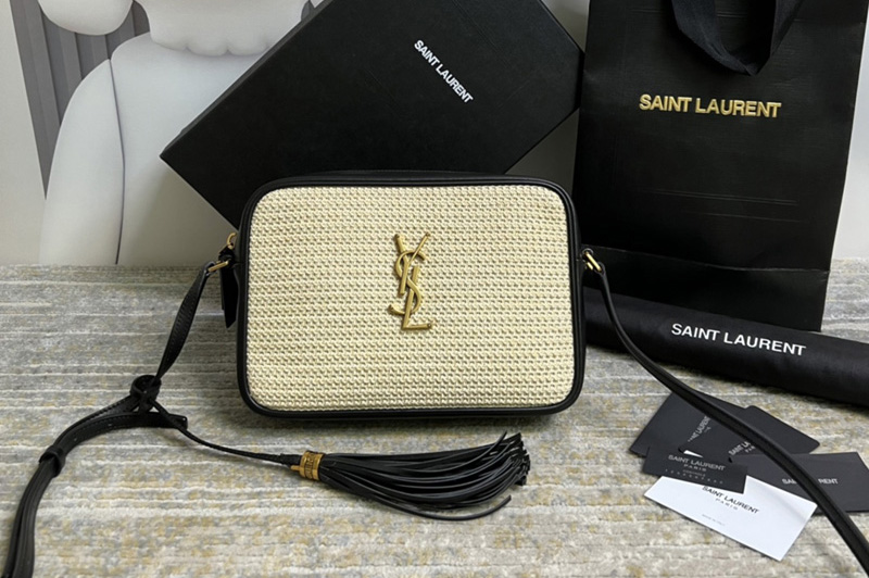 Saint Laurent 612542 YSL LOU CAMERA BAG IN RAFFIA AND SMOOTH LEATHER