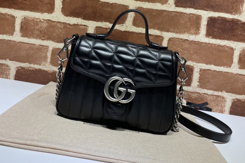 Gucci 583571 GG Marmont mini top handle bag in Black matelasse leather