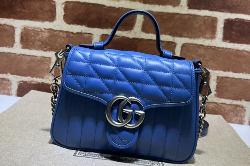 Gucci 583571 GG Marmont mini top handle bag in Blue matelasse leather