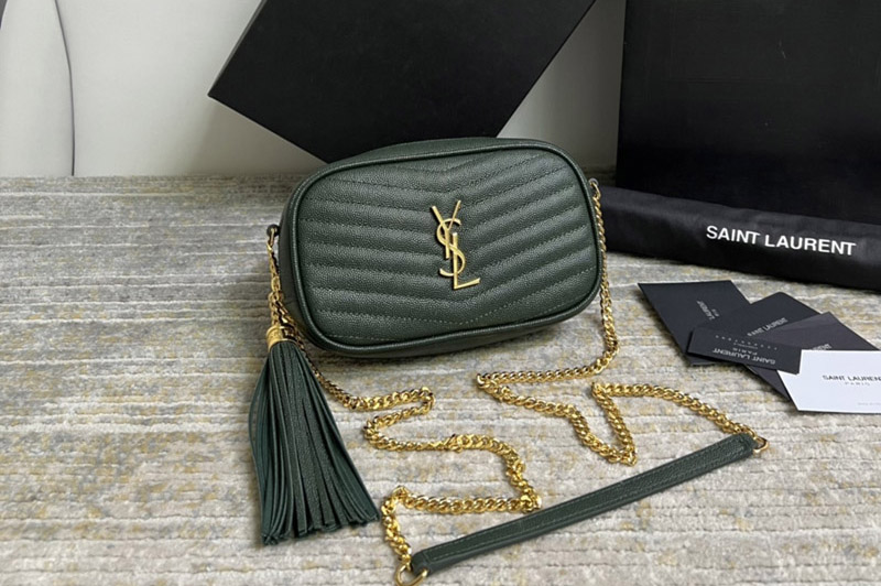 Saint Laurent 612579 YSL LOU MINI BAG IN Green QUILTED GRAIN DE POUDRE EMBOSSED LEATHER