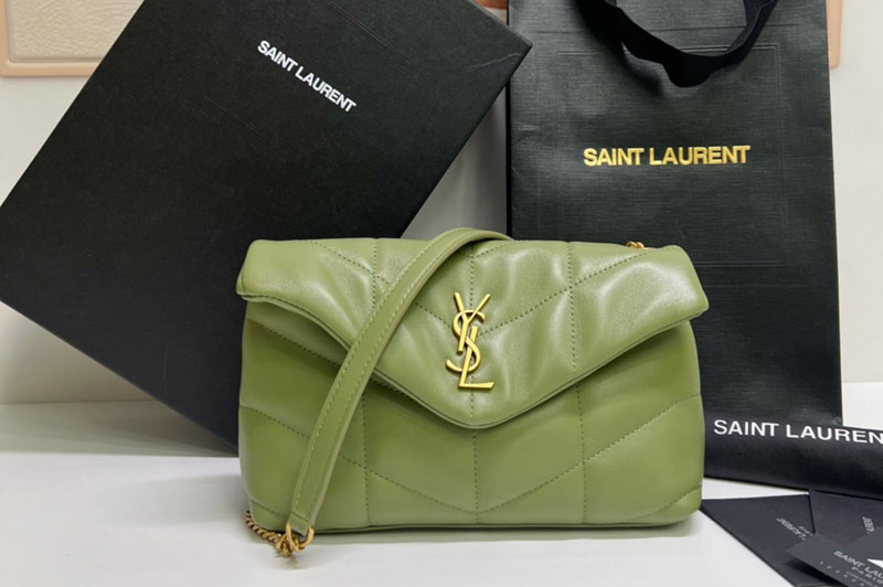 Saint Laurent 620333 YSL Puffer Mini Bag in Green Quilted Lambskin Leather