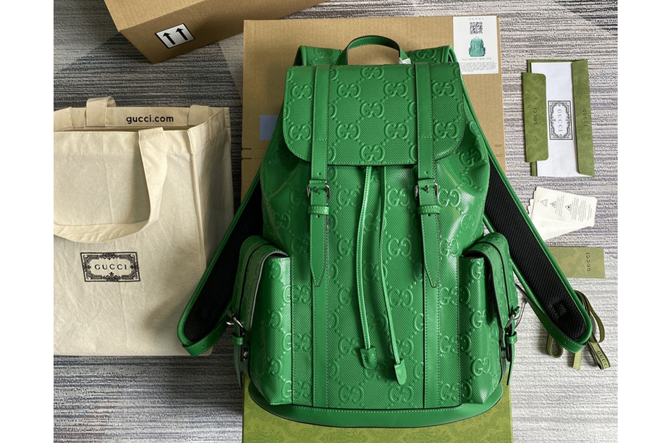 Gucci 625770 GG embossed backpack in Green GG embossed leather