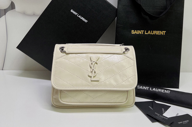 Saint Laurent 633160 YSL niki Baby bag in White vintage crinkled leather