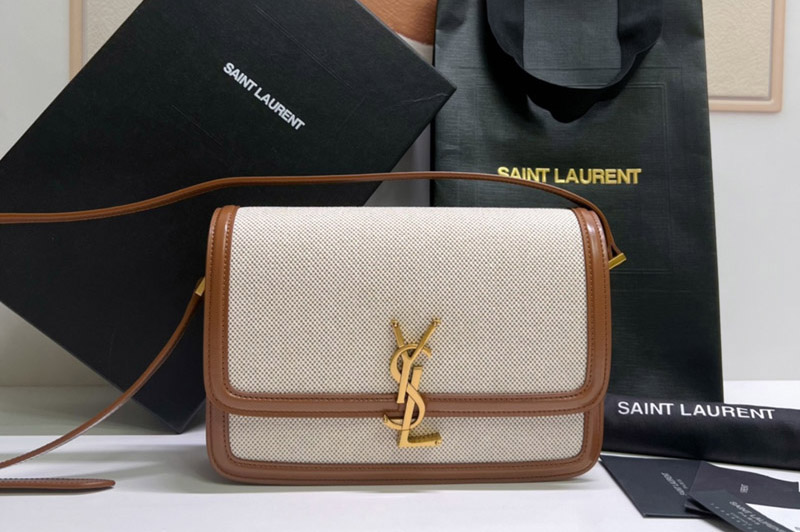 Saint Laurent 634305 YSL SOLFERINO MEDIUM SATCHEL bag IN CANVAS AND Brown LEATHER