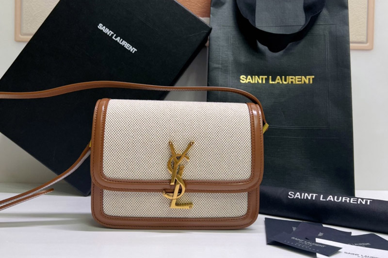 Saint Laurent 634306 YSL SOLFERINO Small SATCHEL bag IN CANVAS AND Brown LEATHER