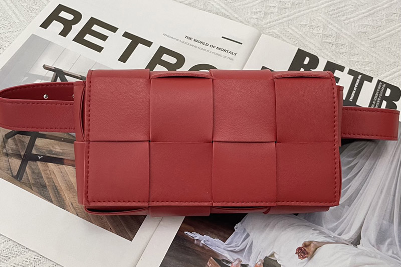 Bottega Veneta 639367 Cassette belt bag in Red Intrecciato Nappa leather