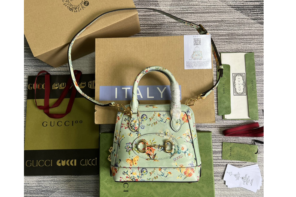Gucci 640716 Gucci Horsebit 1955 mini top handle bag in flower print leather