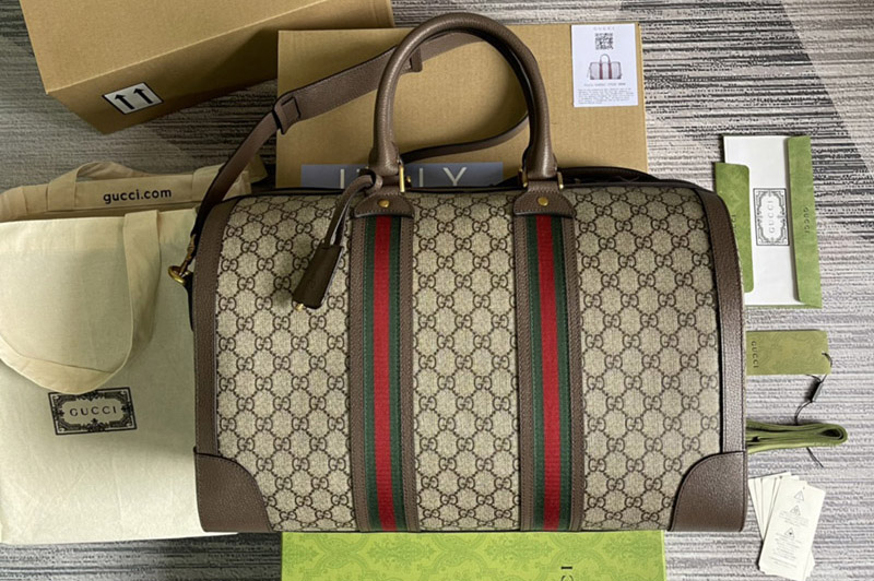 Gucci ‎547953 Ophidia GG medium carry-on duffle bag in Beige/ebony GG Supreme canvas