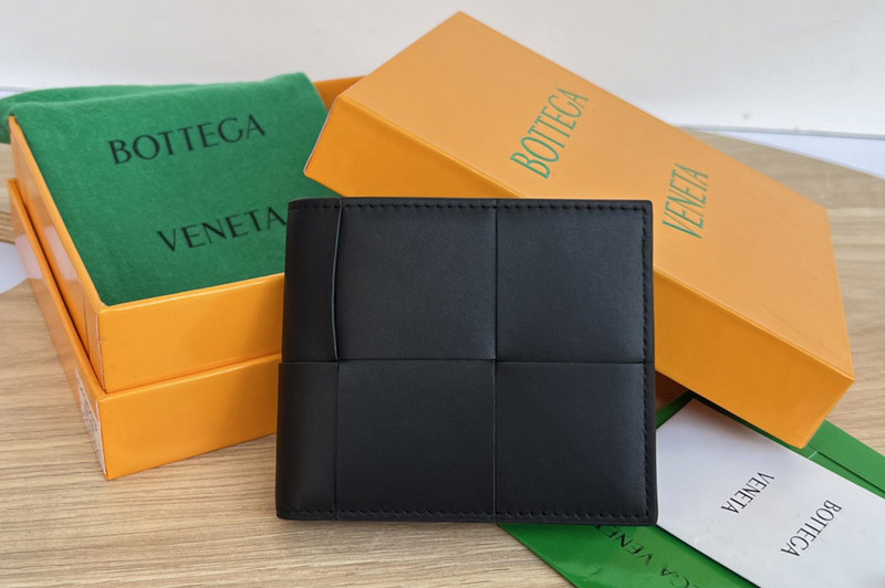 Bottega Veneta 649603 Bi-Fold Wallet in Black Intreccio leather