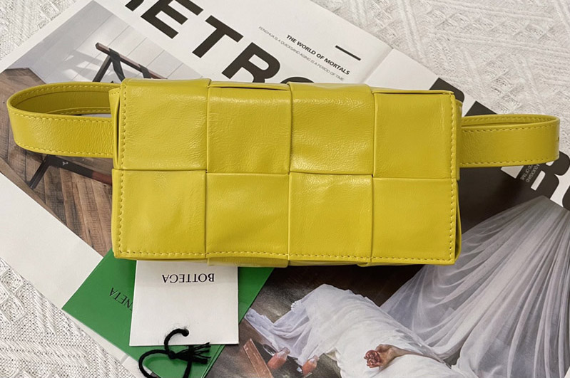 Bottega Veneta 651053 Mini Cassette Belt bag in Yellow Intrecciato Paper Calf leather