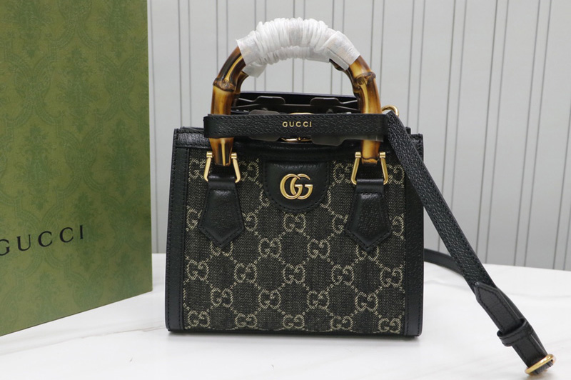 Gucci 655661 Gucci Diana jumbo GG mini tote bag in Black and ivory GG denim jacquard