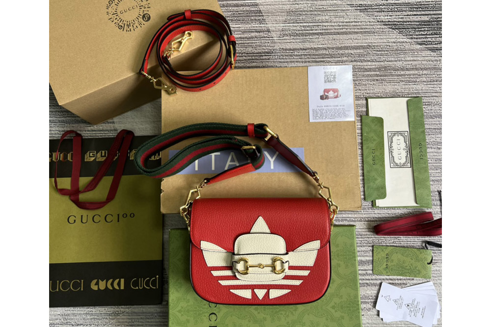 Gucci 658574 adidas x Gucci Horsebit 1955 mini bag in Red and white leather