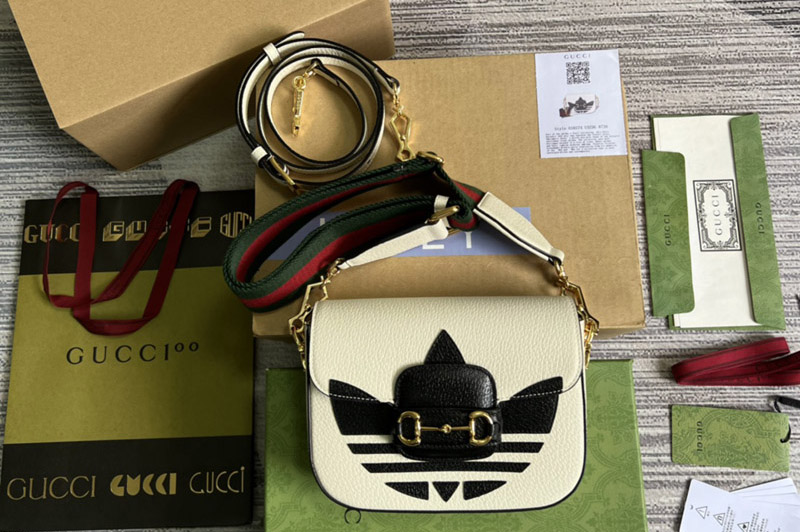 Gucci 658574 adidas x Gucci Horsebit 1955 mini bag in White and Black leather