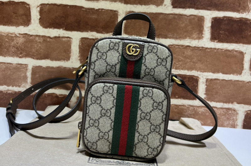 Gucci 671682 Ophidia mini bag in Beige and ebony GG Supreme canvas