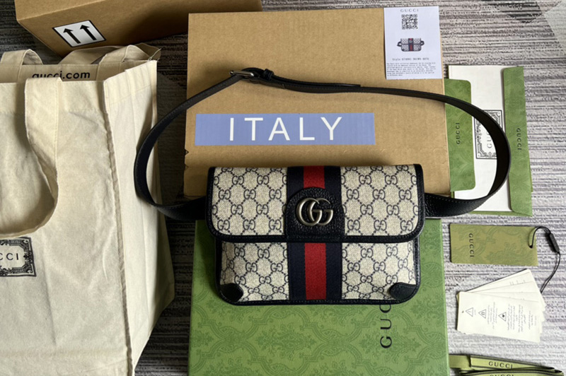 Gucci 674081 Ophidia belt bag in Beige and blue GG Supreme canvas