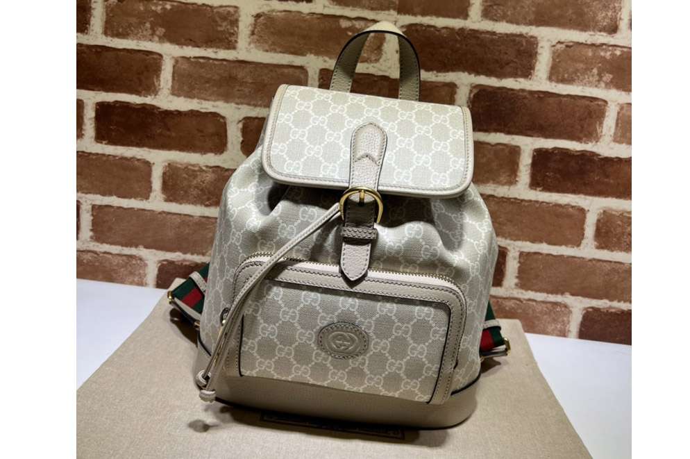 Gucci ‎674147 Backpack with Interlocking G in Beige and white GG Supreme