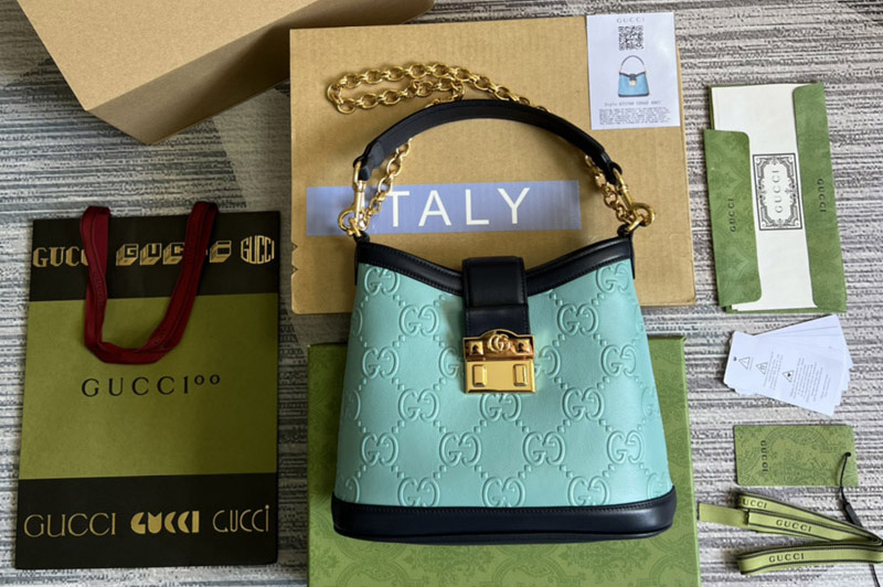 Gucci 675788 Small GG shoulder bag in Blue debossed GG leather
