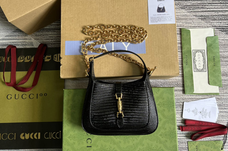 Gucci ‎675799 Jackie 1961 lizard mini bag in Black lizard