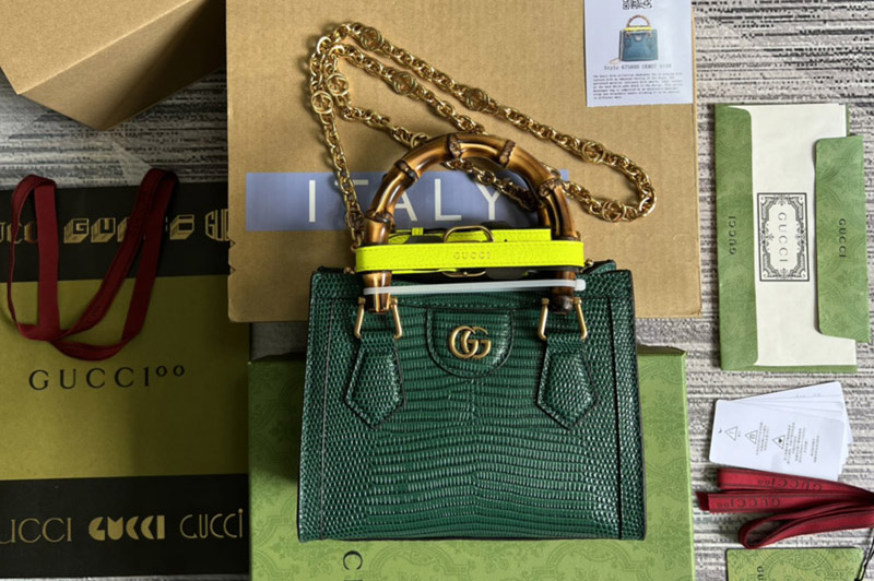 Gucci ‎675800 Gucci Diana lizard mini bag in Green lizard