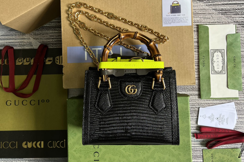 Gucci ‎675800 Gucci Diana lizard mini bag in Black lizard