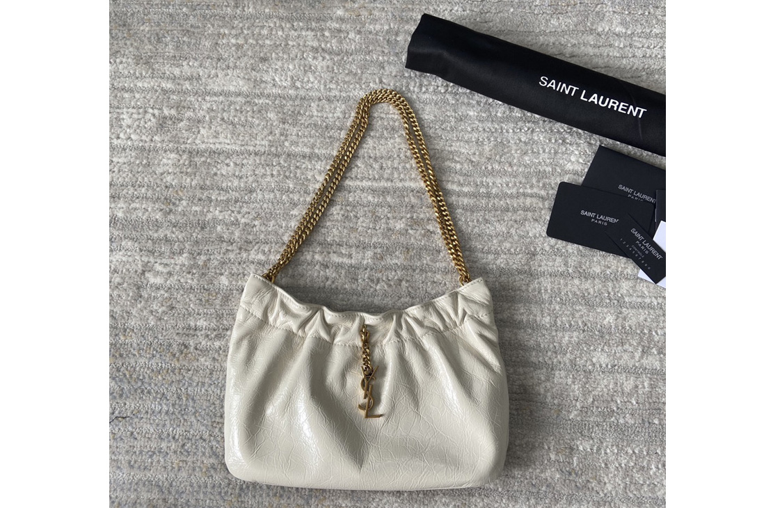 Saint Laurent 681632 YSL Monogram Hobo Bag in White Leather