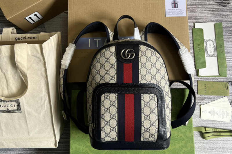 Gucci 685769 Ophidia GG Supreme backpack in Beige and blue GG Supreme canvas