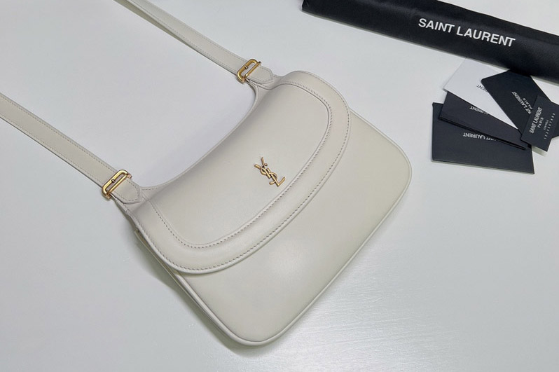 Saint Laurent 686742 YSL Charlie Medium Shoulder Bag in White Smooth Leather