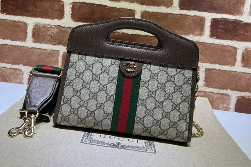 Gucci 693724 Ophidia small tote bag with Web in Beige and ebony GG Supreme canvas