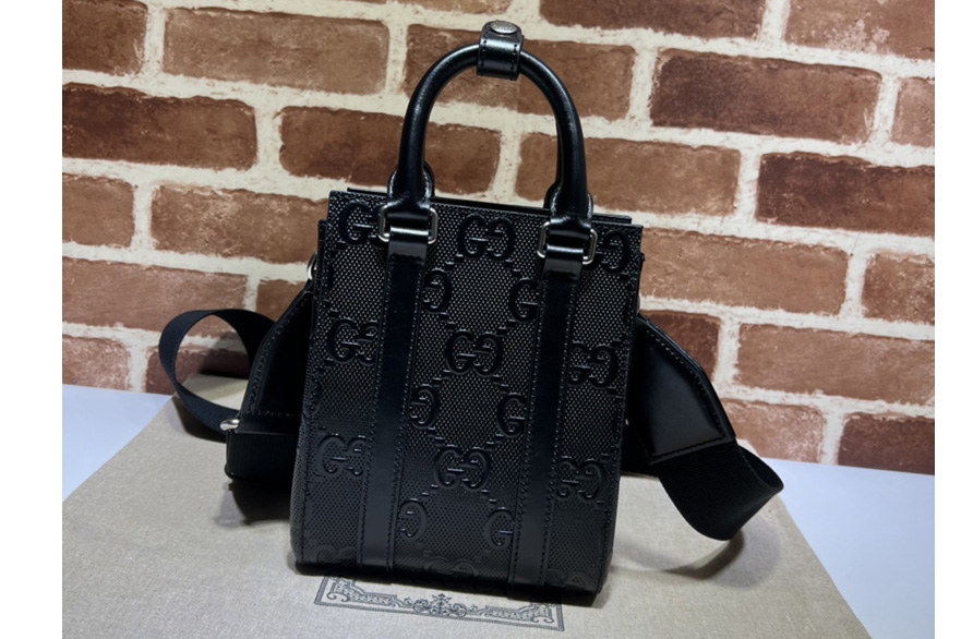 Gucci 696010 GG embossed mini tote bag in Black GG embossed leather