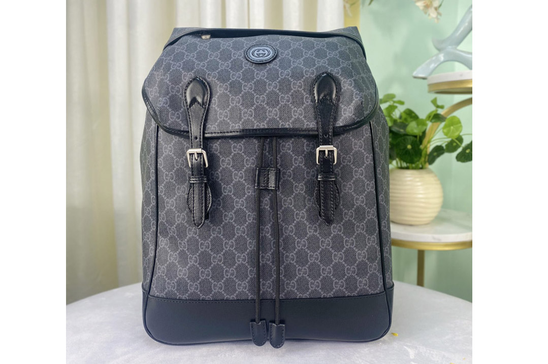 Gucci ‎696013 Medium backpack with Interlocking G in Black GG Supreme