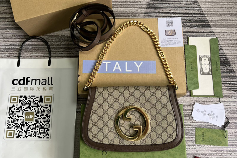 Gucci 699268 Gucci Blondie shoulder bag in Beige and ebony GG Supreme canvas