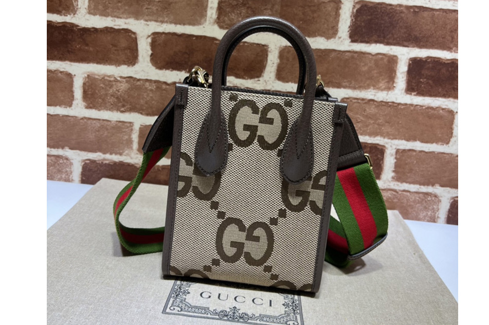 Gucci 699406 Jumbo GG mini tote bag in Camel and ebony jumbo GG canvas