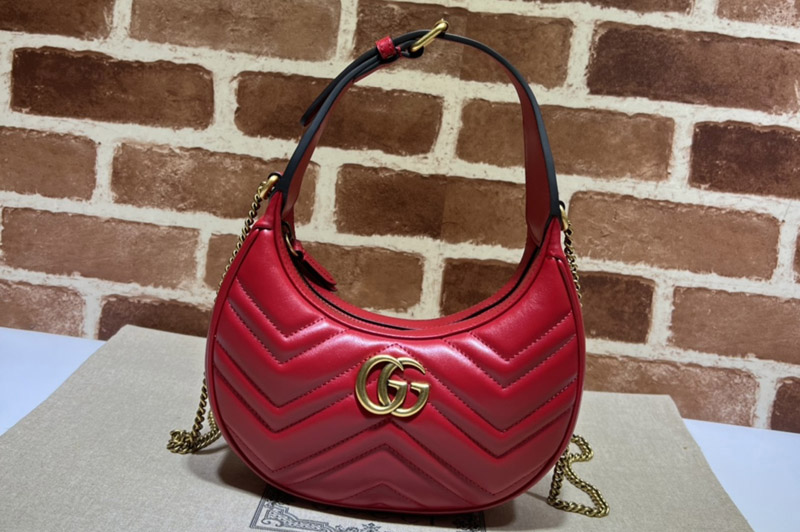 Gucci 699514 GG Marmont half-moon-shaped mini bag in Red matelassé chevron leather