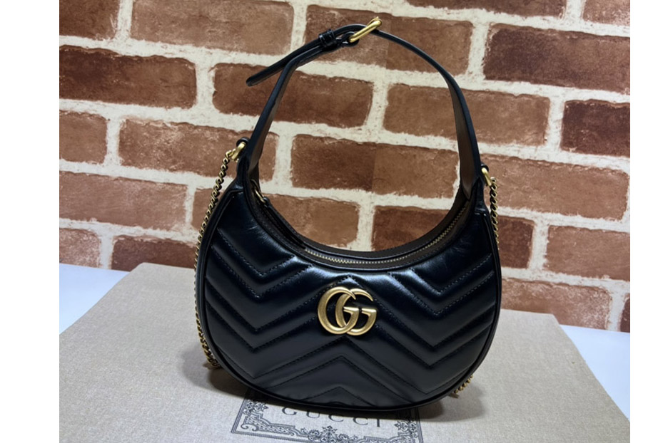 Gucci 699514 GG Marmont half-moon-shaped mini bag in Black matelassé chevron leather