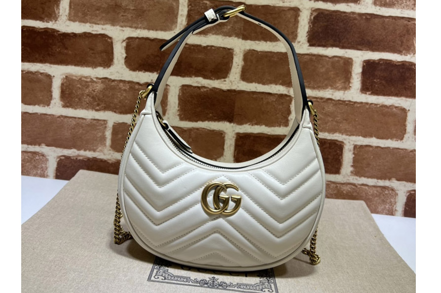 Gucci 699514 GG Marmont half-moon-shaped mini bag in White matelassé chevron leather