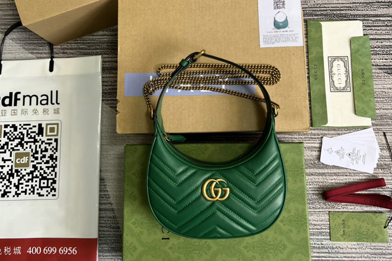 Gucci 699514 GG Marmont half-moon-shaped mini bag in Green matelassé chevron leather