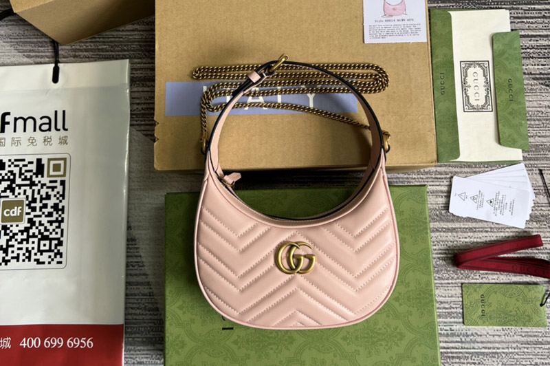 Gucci 699514 GG Marmont half-moon-shaped mini bag in Pink matelassé chevron leather