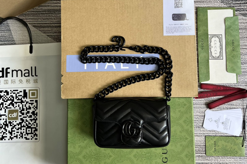 Gucci 699757 GG Marmont belt bag in Black chevron matelassé leather
