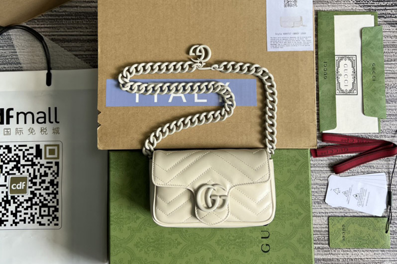 Gucci 699757 GG Marmont belt bag in White chevron matelasse leather