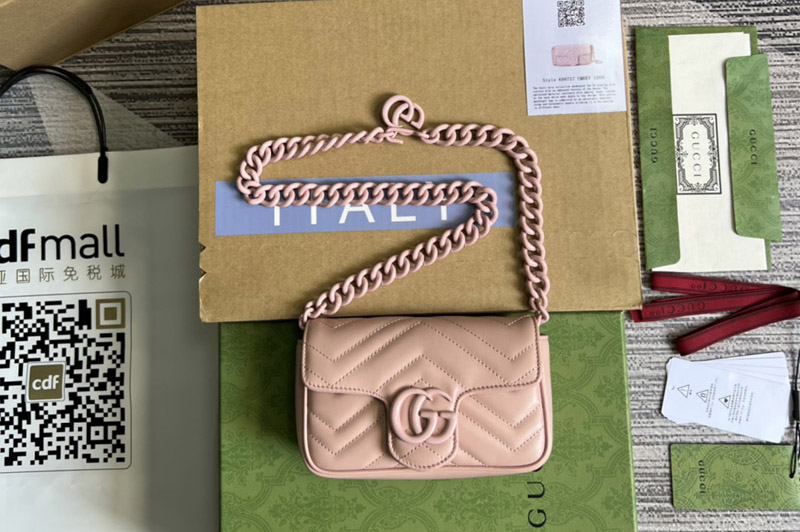Gucci 699757 GG Marmont belt bag in Pink chevron matelasse leather