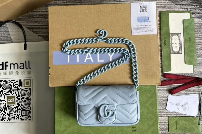 Gucci 699757 GG Marmont belt bag in Blue chevron matelasse leather