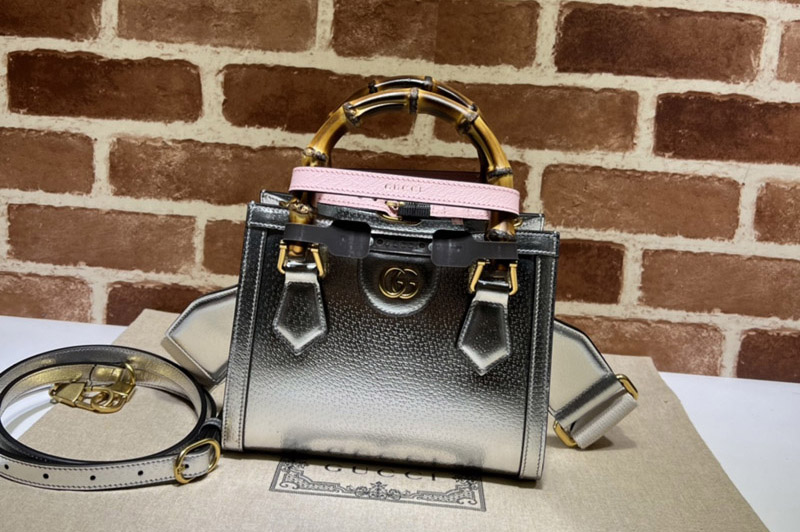 Gucci 702732 Gucci Diana mini tote bag in Silver leather