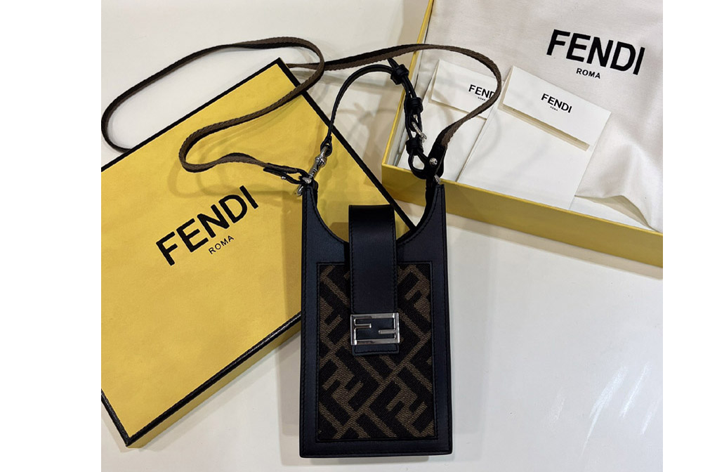 Fendi Phone Bag in Brown fabric mobile phone holder