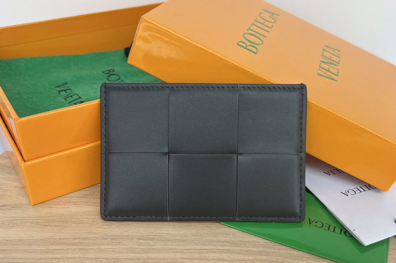 Bottega Veneta 651401 Credit Card Case in Thunder Intrecciato leather